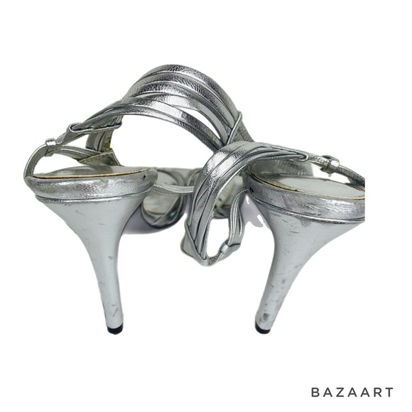 Ralph Lauren silver metallic leather strappy slingback Dress Shoe Sz 8.5 - Picture 7 of 10